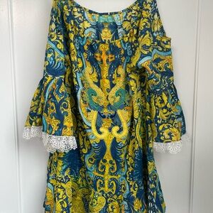 Vibrant Yellow and Blue Mini Dress